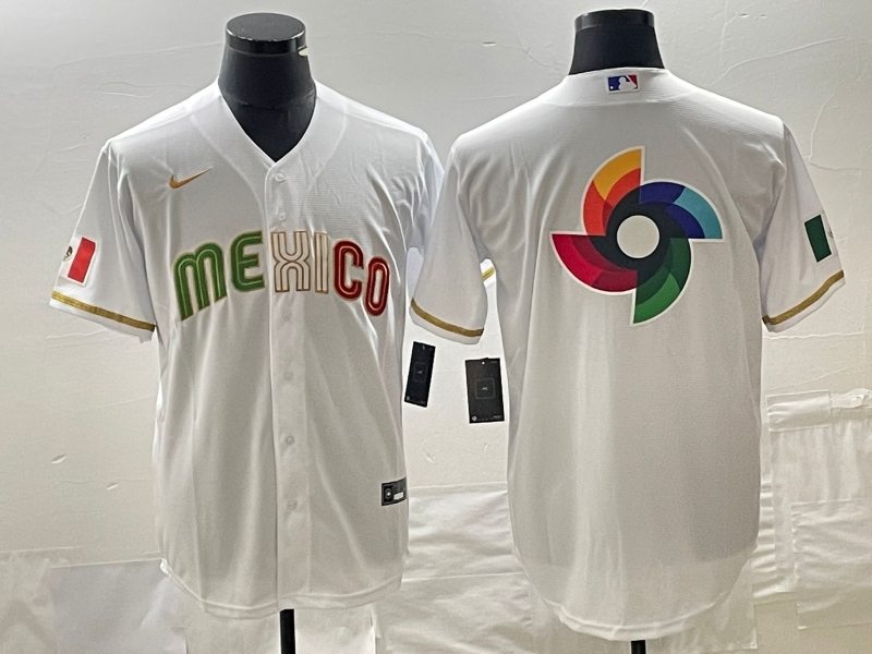 Men's Mexico Baseball 2023 White Team Big Logo World Baseball Classic Stitched Jersey